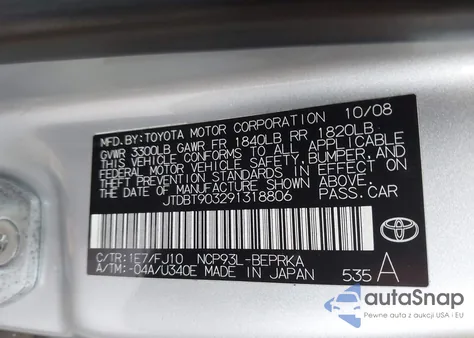 2009 Toyota Yaris from USA, damaged, VIN JTDBT903291318806